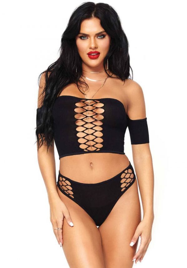 Opaque Crop Top And Thong Black O/S #1 | ViPstore.hu - Erotika webáruház