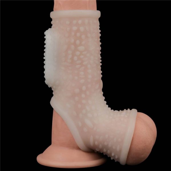 Vibrating Drip Knights Ring with Scrotum Sleeve (White) #3 | ViPstore.hu - Erotika webáruház