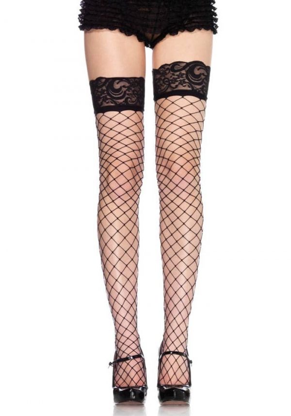 729037 FENCE NET STOCKING W/ LACE TOP O/S BLK #1 | ViPstore.hu - Erotika webáruház