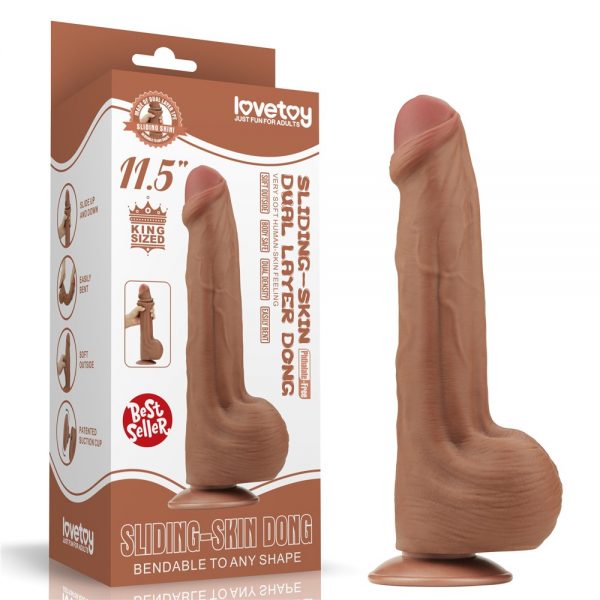 11.5'' King Sized Sliding Skin Dual Layer Dong Brown ViPstore.hu - Erotika Webáruház - Szexshop