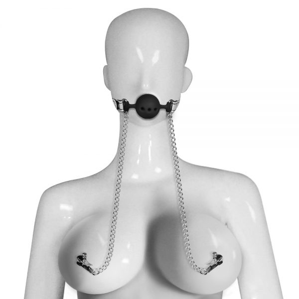 Breathable Ball Gag With Nipple Clamp Silver #4 | ViPstore.hu - Erotika webáruház