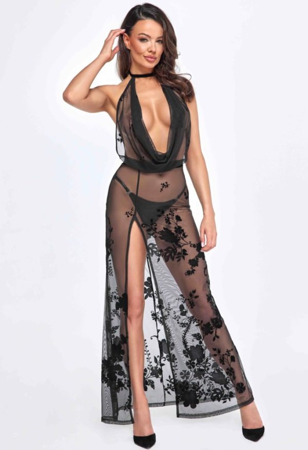 Divinity long flocked mesh dress with open back – S ViPstore.hu - Erotika Webáruház - Szexshop 3