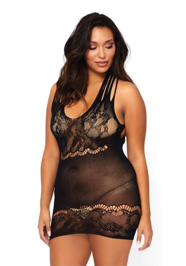 Floral lace opaque mini dress, black, PLUS SI ViPstore.hu - Erotika Webáruház - Szexshop
