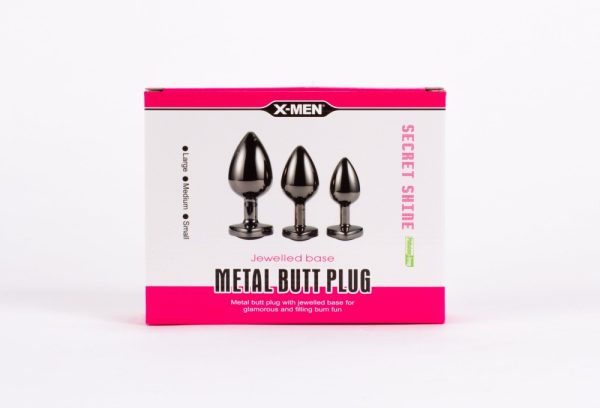 X-MEN Secret Shine Jewelled Base Metal Blug Plug Set Black ViPstore.hu - Erotika Webáruház - Szexshop