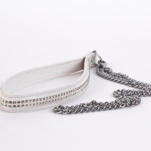Lamb Leather Handle with 2 Rows of Small Rhinestones and Metal Chain White ViPstore.hu - Erotika Webáruház - Szexshop