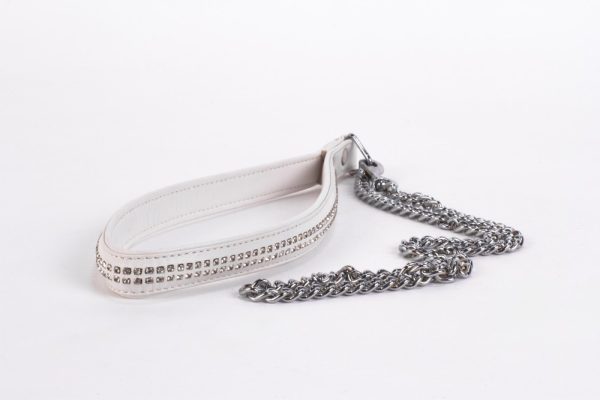 Lamb Leather Handle with 2 Rows of Small Rhinestones and Metal Chain White ViPstore.hu - Erotika Webáruház - Szexshop