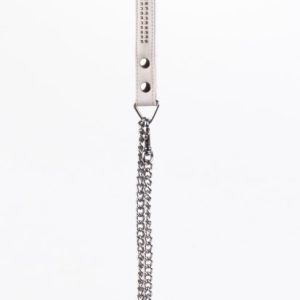 Lamb Leather Handle with 2 Rows of Small Rhinestones and Metal Chain White ViPstore.hu - Erotika Webáruház - Szexshop 2