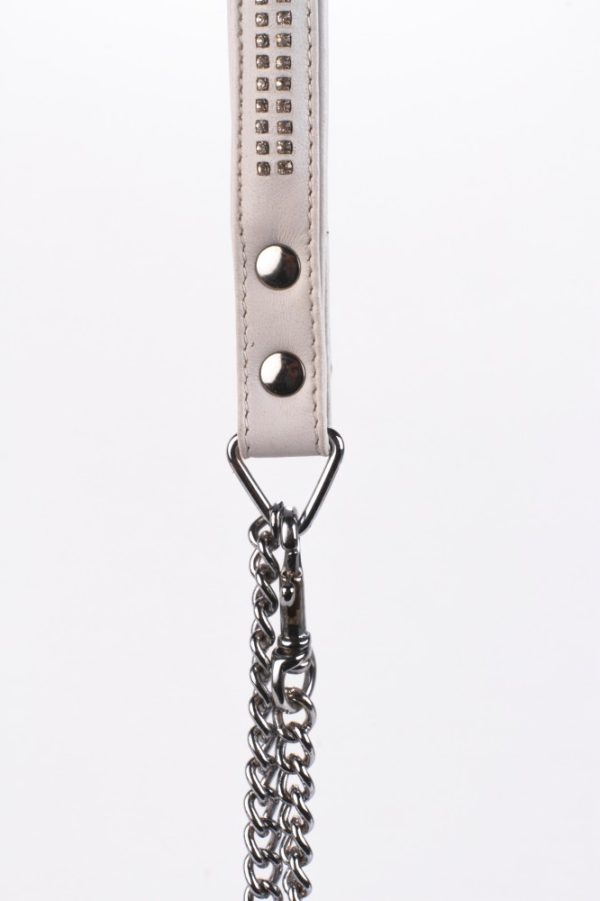Lamb Leather Handle with 2 Rows of Small Rhinestones and Metal Chain White ViPstore.hu - Erotika Webáruház - Szexshop 5