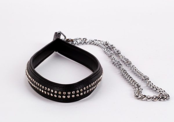 Lamb Leather Handle with 2 Rows of Small Rhinestones and Metal Chain Black ViPstore.hu - Erotika Webáruház - Szexshop