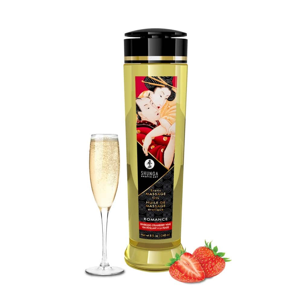EROTIC MASSAGE OIL 240 ml / 8 oz SPARKLING STRAWBERRY WINE | ViPstore.hu - Erotika webáruház #2 - EAN 697309012089 | SKU SHUNGA0197