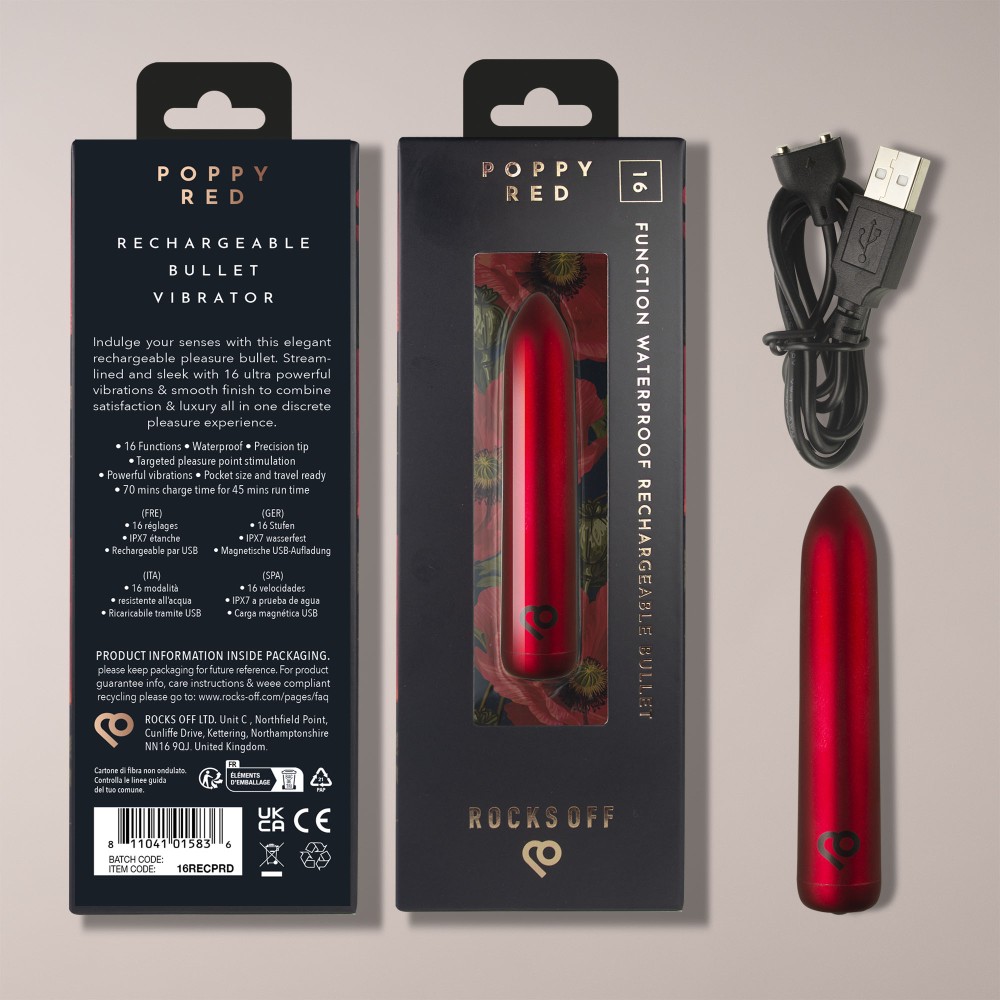 RO 90 Rechargeable bullet - Poppy Red | ViPstore.hu - Erotika webáruház #3 - EAN 811041015836 | SKU ROCKS00471