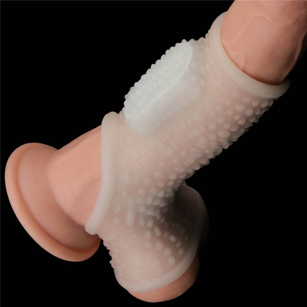 Vibrating Drip Knights Ring with Scrotum Sleeve (White) | ViPstore.hu - Erotika webáruház #5 - EAN 6970260900508 | SKU LVTOY00640