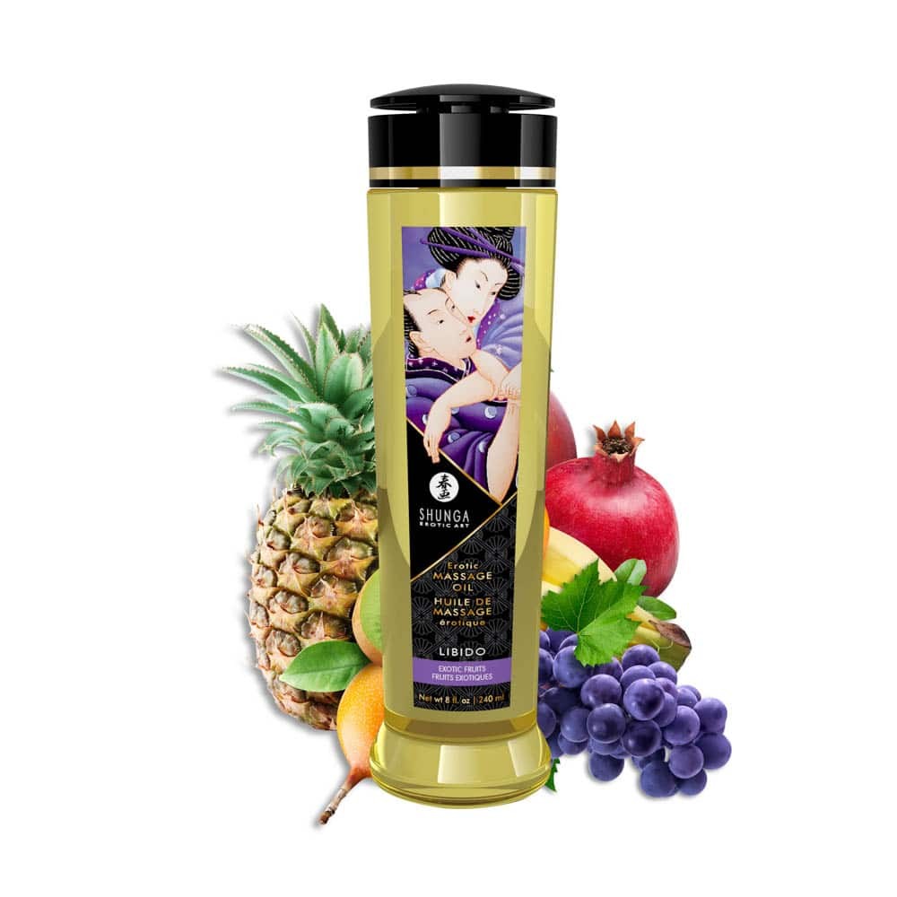EROTIC MASSAGE OIL 240 ml / 8 oz EXOTIC FRUITS | ViPstore.hu - Erotika webáruház #2 - EAN 697309012027 | SKU SHUNGA0193