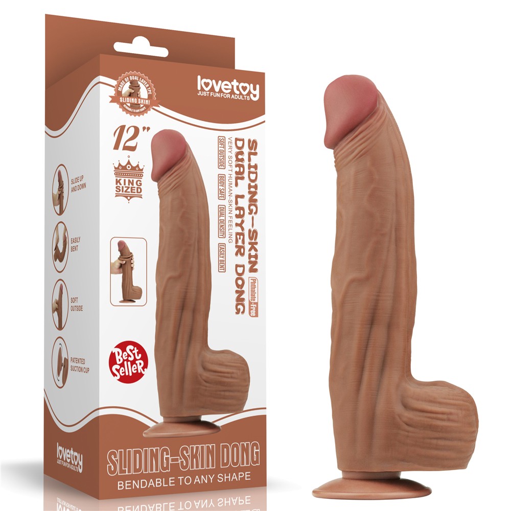 12'' King Sized Sliding Skin Dual Layer Dong Brown | ViPstore.hu - Erotika webáruház #1 - EAN 6970260906630 | SKU LVTOY00685