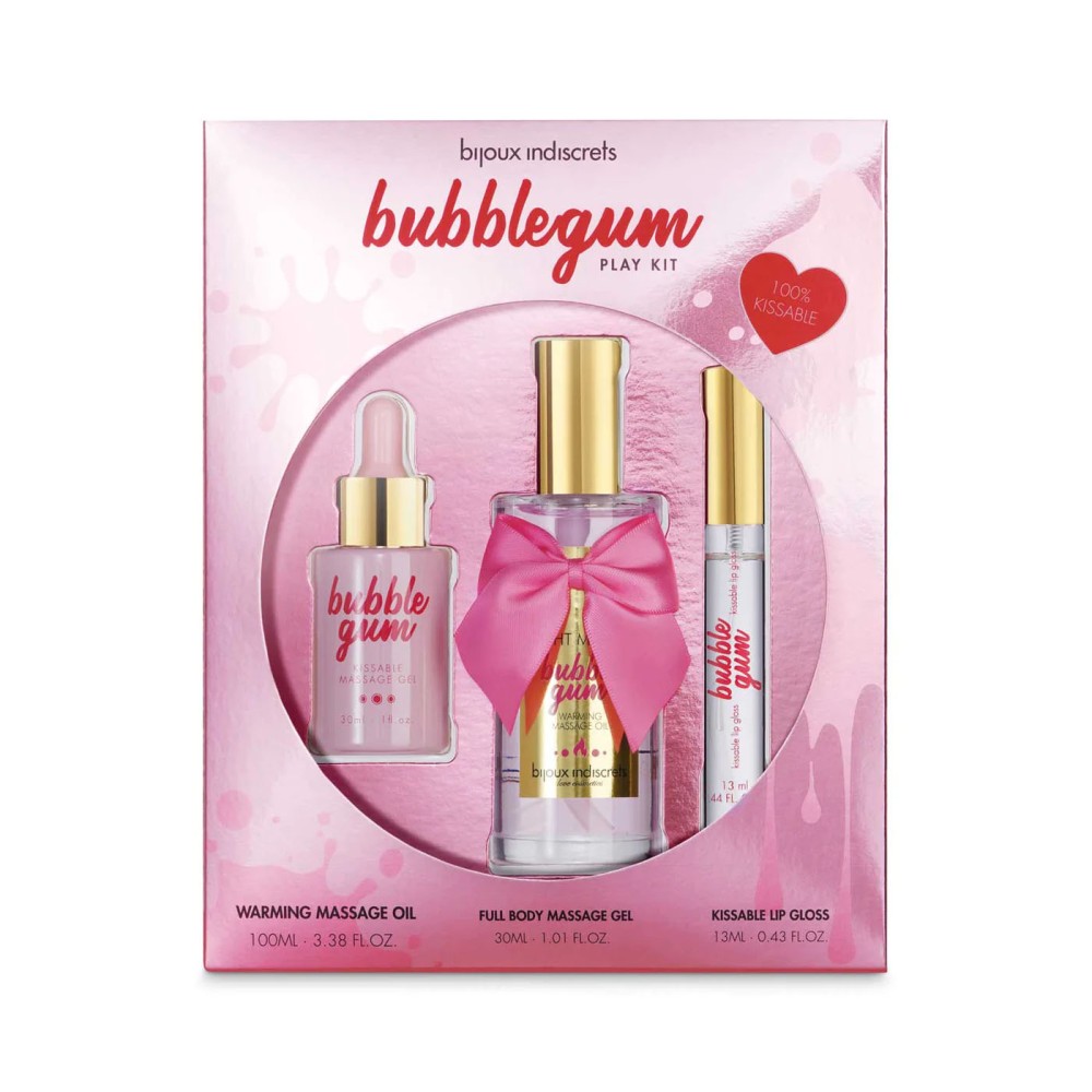 BUBBLEGUM Play Kit:- Warming massage oil 100 ml- Full body kissable massage gel 30ml- Oral Pleasure lip Gloss 13ml | ViPstore.hu - Erotika webáruház #1 - EAN 8436562015985 | SKU BIJOUX0217