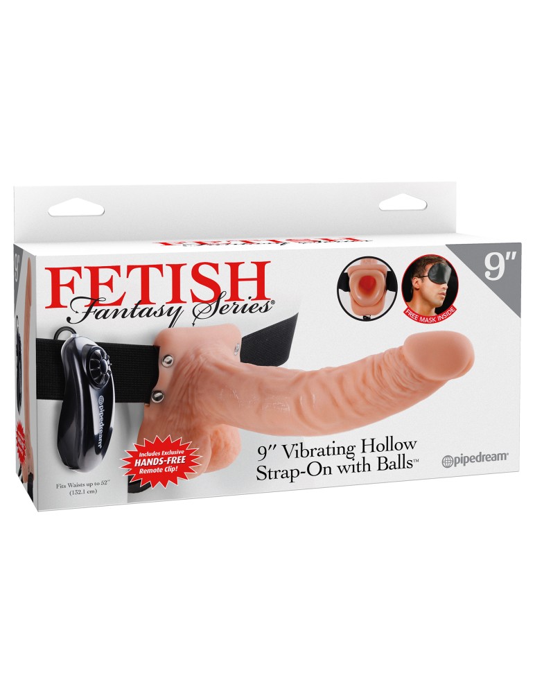 9" Vibrating Hollow Strap-On with Balls  Light/Black | ViPstore.hu - Erotika webáruház #1 - EAN 603912362817 | SKU PIPE337721