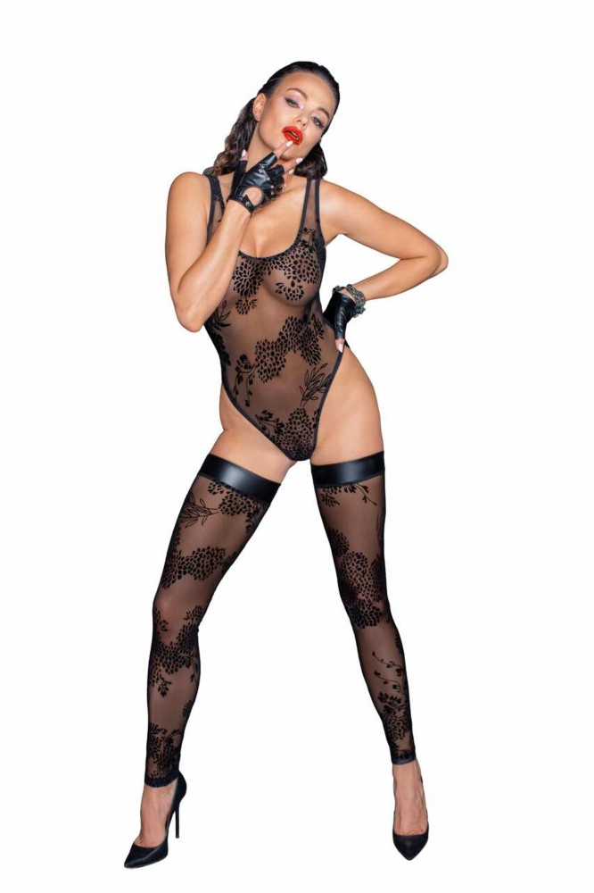 Tulle body with patterned flock embroidery - L | ViPstore.hu - Erotika webáruház #4 - EAN 5903050108526 | SKU NOIR000035