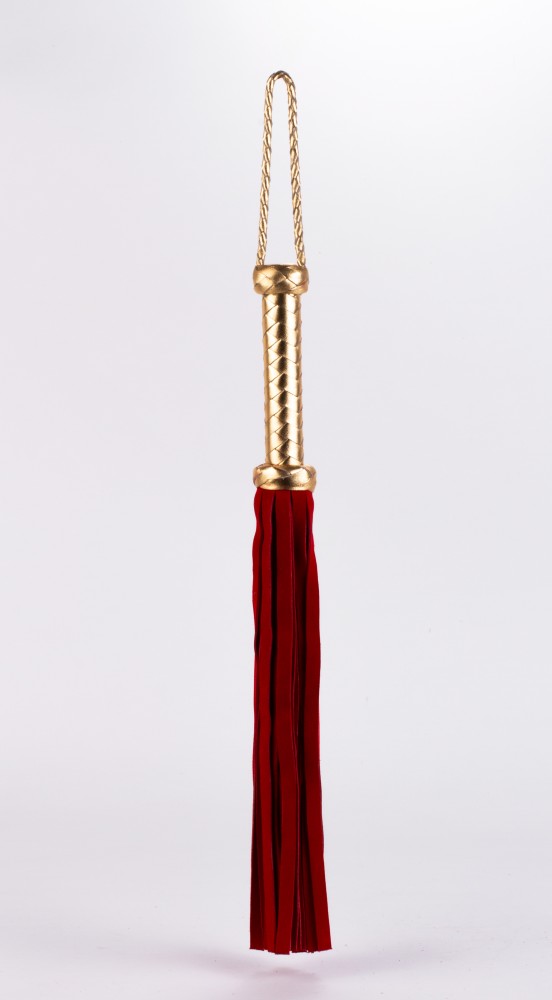 Flogger with Metallic Leather Handle and Suede Leather Tails Red 18" | ViPstore.hu - Erotika webáruház #1 - EAN 5999560510256 | SKU DEVIL00060