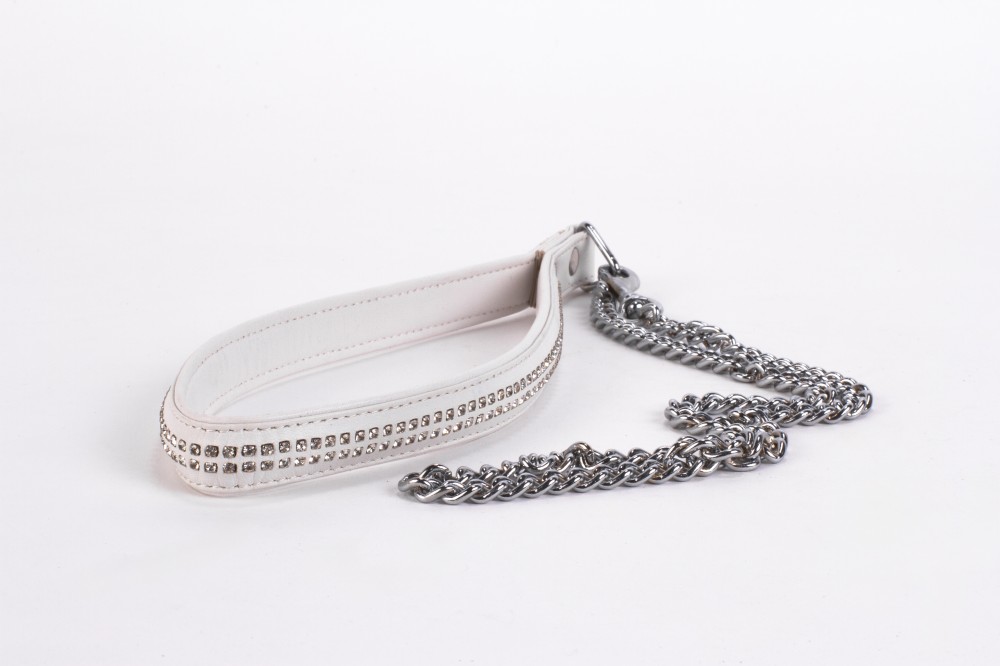 Lamb Leather Handle with 2 Rows of Small Rhinestones and Metal Chain White | ViPstore.hu - Erotika webáruház #1 - EAN 5999560510829 | SKU DEVIL00078