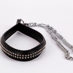 Lamb Leather Handle with 2 Rows of Small Rhinestones and Metal Chain Black | ViPstore.hu - Erotika webáruház #1 - EAN 5999560510966 | SKU DEVIL00079