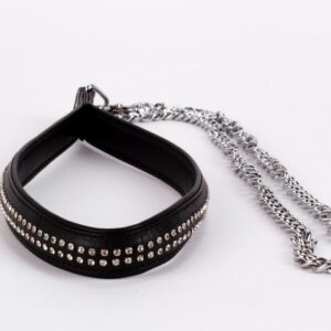 Lamb Leather Handle with 2 Rows of Small Rhinestones and Metal Chain Black | ViPstore.hu - Erotika webáruház #1 - EAN 5999560510966 | SKU DEVIL00079