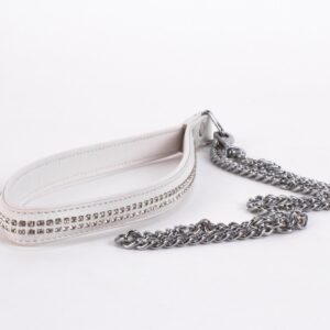 Lamb Leather Handle with 2 Rows of Small Rhinestones and Metal Chain White | ViPstore.hu - Erotika webáruház #1 - EAN 5999560510829 | SKU DEVIL00078